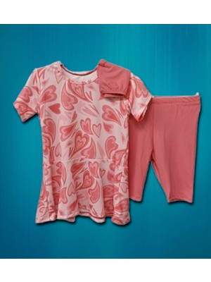 Valon Etekli Şortlu Boneli Kız Çocuk Mayo 3'lü Set