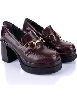 Getcho Janset Kadın Bordo Topuklu Loafer Ayakkabı