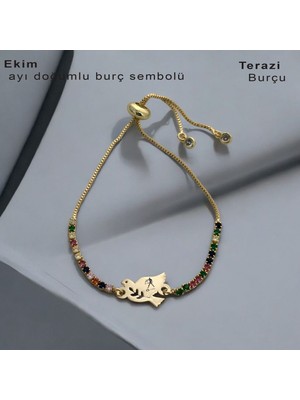 Archin 14 Ayar Altın Plakalı Kuş Motifli ve Renkli Taşlı Burç Sembollere Özel Bileklik