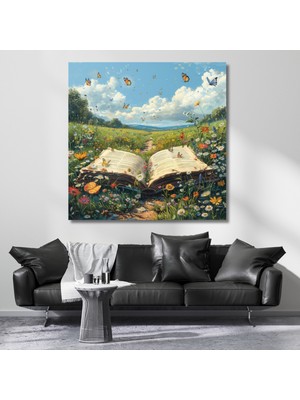 Artarilion Kitaplar ve Kelebekler Kanvas Dijital Baskı Duvar Tablosu Yeni Ev Hediyesi