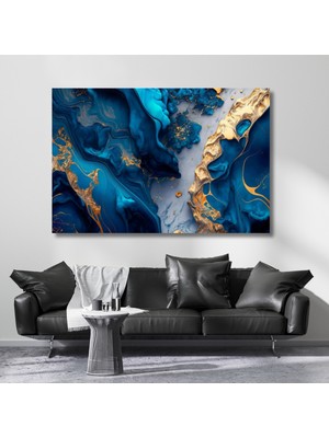 Artarilion Mavi Gold Desenli Soyut Kanvas Tablo Yeni Ev Hediyesi Salon Dekorasyon