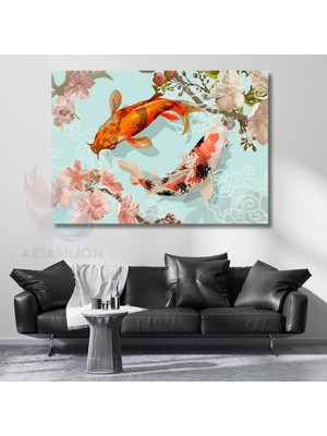 Artarilion Soyut Tasarım Koi Balıkları Kanvas Tablo Japon Temalı Tablo Modeli