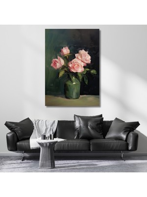 Artarilion Vazodaki Gül Yağlı Boya Görünümlü Kanvas Tablo Klasik Salon Tablosu