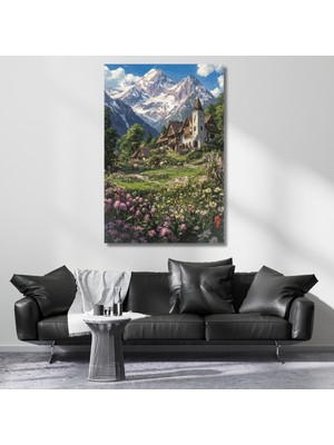 Artarilion Kanvas Tablo Hd Dijital Baskı Karlı Dağlardaki Ev Salon Tablosu Modern Tablo