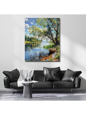 Artarilion Göl ve Tekne Kanvas Tablo Manzara Kanvas Baskı Tablo Salon Tablosu