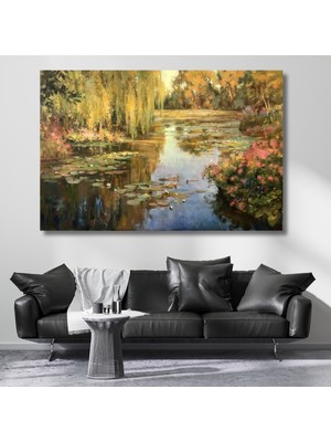 Artarilion Kanvas Tablo Dijital Baskı Yağlı Boya Görünümlü Göl Manzarası Salon Tablosu