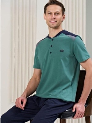 Over Sleep by Poleren Erkek Sıfır Yaka Düğmeli Kısa Kollu Pijama Takımı