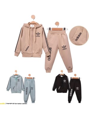 Baby Marka Baskılı Addas Desen Kapşonlu Fermuarlı Ikili Takım Unisex 1-5 Yaş