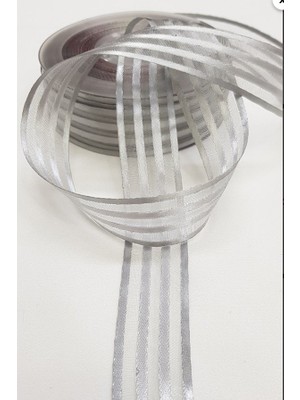 İpek Hobi Gri    Saten Çizgili Şifon Kurdele 2,5cm X 25m (Hilton Kurdele)  1 Adet
