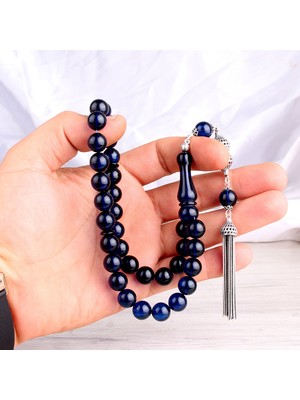 Takı925 925 Ayar Gümüş Mineli Püsküllü 10 mm Damla Kehribar Tesbih