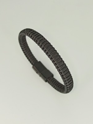 Dezury Siyah Deri Bileklik Düz Ip Sarma Nikel Klips Erkek Large