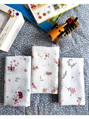 Mutlu Gün Marketi Çok Amaçlı Müslin Örtü & Battaniye 3'lü Set  Pamuk Oeko-Tex Sertifikalı 80X80 cm