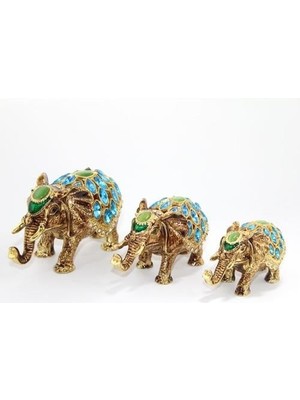 Swarovski Taşlı 3'lü Fil Figürü Model 2