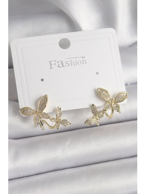 Angel Of Life Pirinç Gold Renk Zirkon Taşlı Kelebek Model Kadın Küpe - TJ-BKP9838