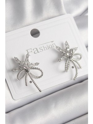 Angel Of Life Pirinç Gümüş Renk Zirkon Taşlı Yıldız Düğüm Model Kadın Küpe - TJ-BKP9952