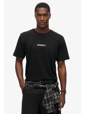 Superdry Bisiklet Yaka Siyah Erkek T-Shirt M1012028A02A_MICRO Logo Graphıc Loo