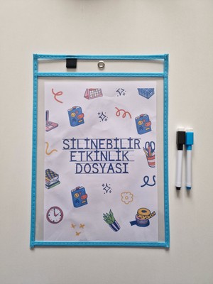 A4 Çalışma Kağıtları Için Mavi Silinebilir Etkinlik Dosyası + 2 Adet Silgili Kalem