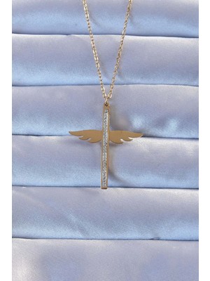 Angel Of Life 316L Çelik Altın Renk Zirkon Taşlı Mikail Kolye - TJ-BKO9265