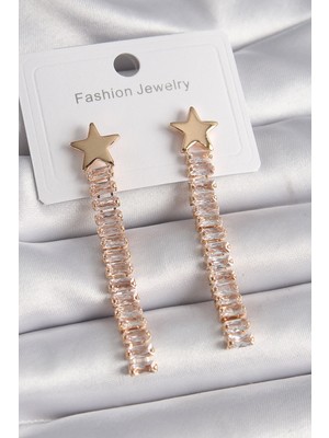 Angel Of Life Pirinç Gold Renk Yıldız Model Su Yolu Zirkon Taşlı Kadın Küpe - TJ-BKP9626