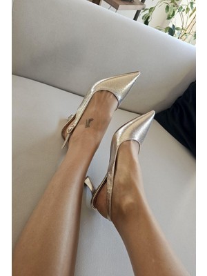 10 1104 Ops Topukla Kadın Arkası Açık Stiletto Kadeh Topuk Abiye Ayakkabı
