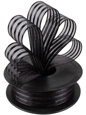 İpek Hobi Siyah   Saten Çizgili Şifon Kurdele 2,5cm X 25m (Hilton Kurdele)  3 Adet