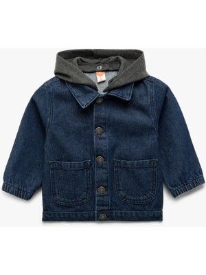 Koton Lacivert Pamuklu Kapşonlu Uzun Kollu Denim Ceket Erkek Çocuk İçin Klasik Model