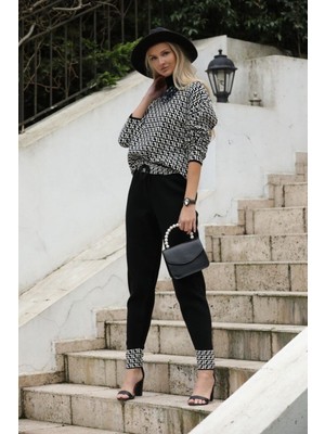 Vegenze Paça Detaylı L Desenli Yarım Balıkçı Kadın Triko Takım