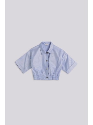 Lia Lea Bg Store Kız Çocuk Mavi Ceket Günlük Rahat Kesim Düğmeli Gömlek Yaka