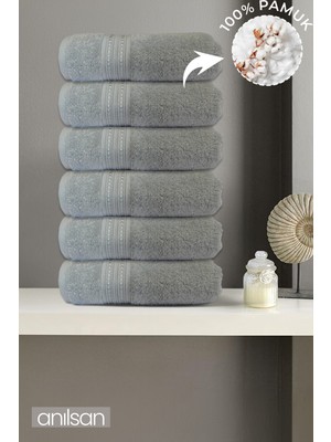 Anılsan 6'lı Boncuk Gri El Havlusu - 50x90 Cm, 225 Gr, %100 Pamuk, Spa Ve Otel Havlusu, Günlük Kullanıma Uygun