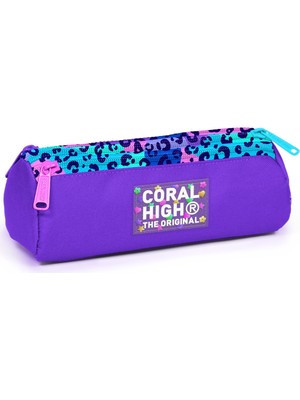 Coral High Kids Mor Leopar Desenli Üç Bölmeli Kalem Çantası 11161