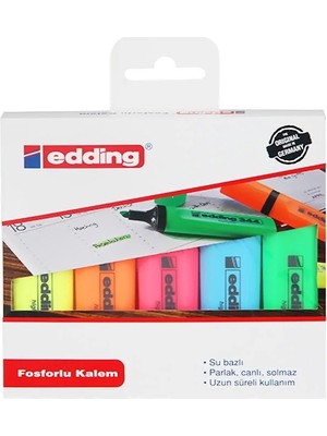 Edding | Fosforlu Kalem Seti E-344, 5'li Paket, 2-5 mm Kesik Uç, Su Bazlı Mürekkep