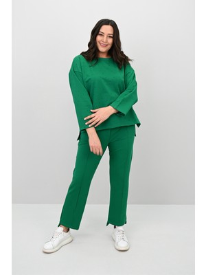 Koza Butik Kadın Büyük Beden Taş Baskılı Truvakar Kol Iki Iplik Eşofman Takımı 8172-25