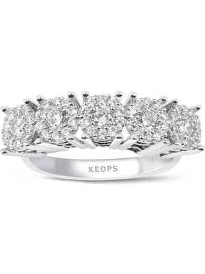 Keops Pırlanta 2 Karat Görünümlü Beştaş Yüzük