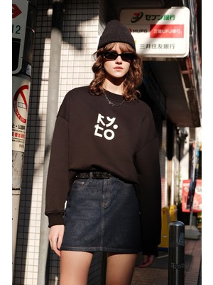 Manuka Baskı Detaylı Oversıze Sweatshırt Siyah