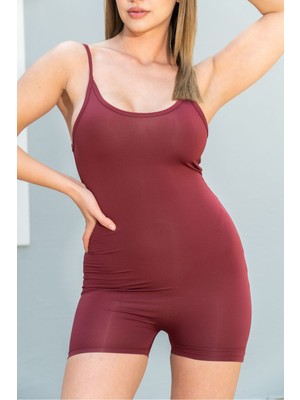 Vücuda Oturan Kadın Spor Şort Tulum / Toparlayıcı Askılı Spor Tulum