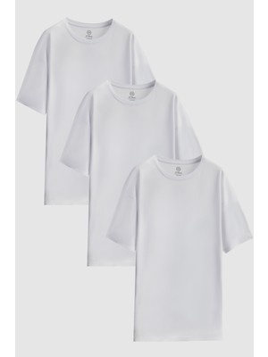 D'S Damat Ds Damat Comfort Beyaz 3'lü Bol Kesim %100 Pamuk T-Shirt 6HC14ORTBN036