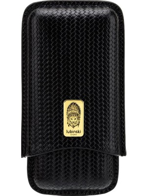 Lubinski Yeni Seri Gerçek Deri Üçlü Puro Kılıfı - Siyah(60 Ring)
