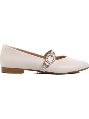 Ayakmod Beyaz Hafif Kemerli Kadın Babet 354155 Z