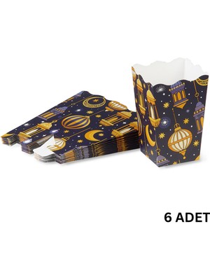 Roco Paper Co. 6lı Ramazan Temalı Patlamış Mısır, Şeker Kutusu, Popcorn, Ikram Kutusu, 6X6X11 Cm, Lacivert