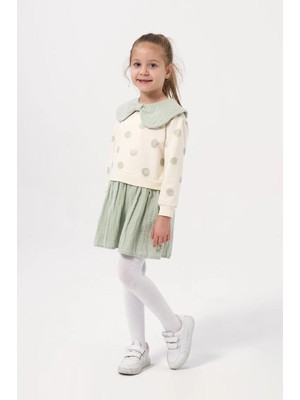 Magu Müslin Yaka Detaylı Puantiyeli Kız Çocuk Elbise 2-5 Yaş