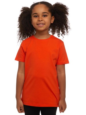 Turuncu Basic Unisex Çocuk Sıfır Yaka Kısa Kollu Tişört