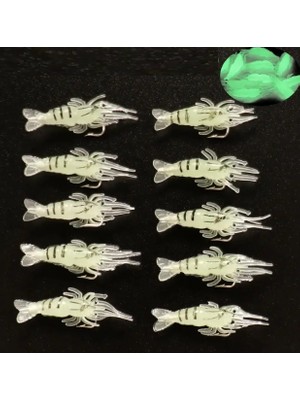 Tabaş Kanca ile Parlayan Silikon Karides Balıkçılık Yemi seti 10 Adet  - 5 cm Gece Balıkçılığı ve Tuzlu Su Balıkçılığı Için Mükemmel - Balıkçılar Için Dayanıklı ve Gerçekçi Yem Seti