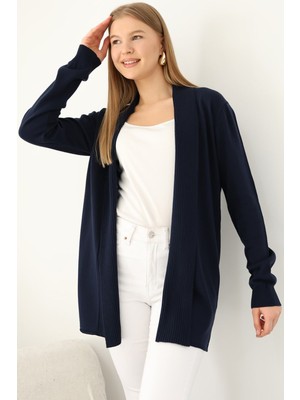 Vegenze Kadın Lacivert Fitilli Uzun Hırka