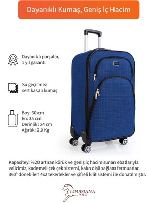 Kabin Boy 4 Teker Kumaş Valiz Saks Mavi 1081