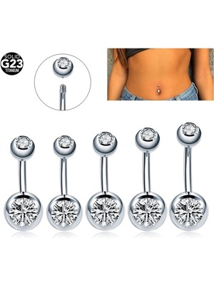 Bylin %100 G23 Titanyum İlk Delime uygun, Çift Taşlı Göbek Piercing - Bar boy 12mm/1 Adet