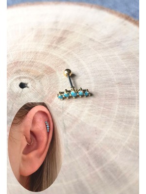 Cerrahi Çelik Mavi Beş Taş Piercing Küpesi- Bar Uzunluğu 6 Mm-Kalınlığı 0,8 Mm-1 Adet