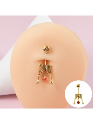 %100 316 L Cerrahi Çelik Uzaylı Iskelet Belly Piercing /göbek Piercingi - 1 Adet - Bar Kalınlığı 1mm