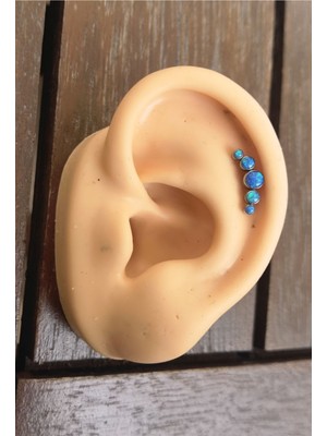 %100 G23 Titanyum Beş Mavi Opal Taşlı Kıkırdak Piercing- 1 Adet