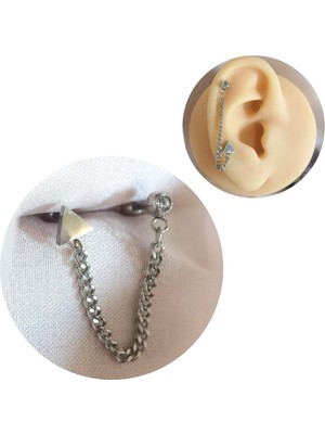 Bylin Cerrahi Çelik Üçgen&tek Taş Zincirli Piercing-bar uzunluğu 6mm-1 adet