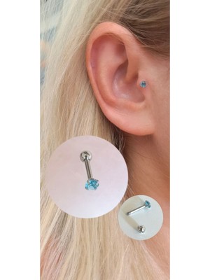 %100 316 L Cerrahi Çelik Mavi Tek Taş Piercing (Taş Çapı 3mm, Bar Uzunluğu 6mm) - 1 Adet